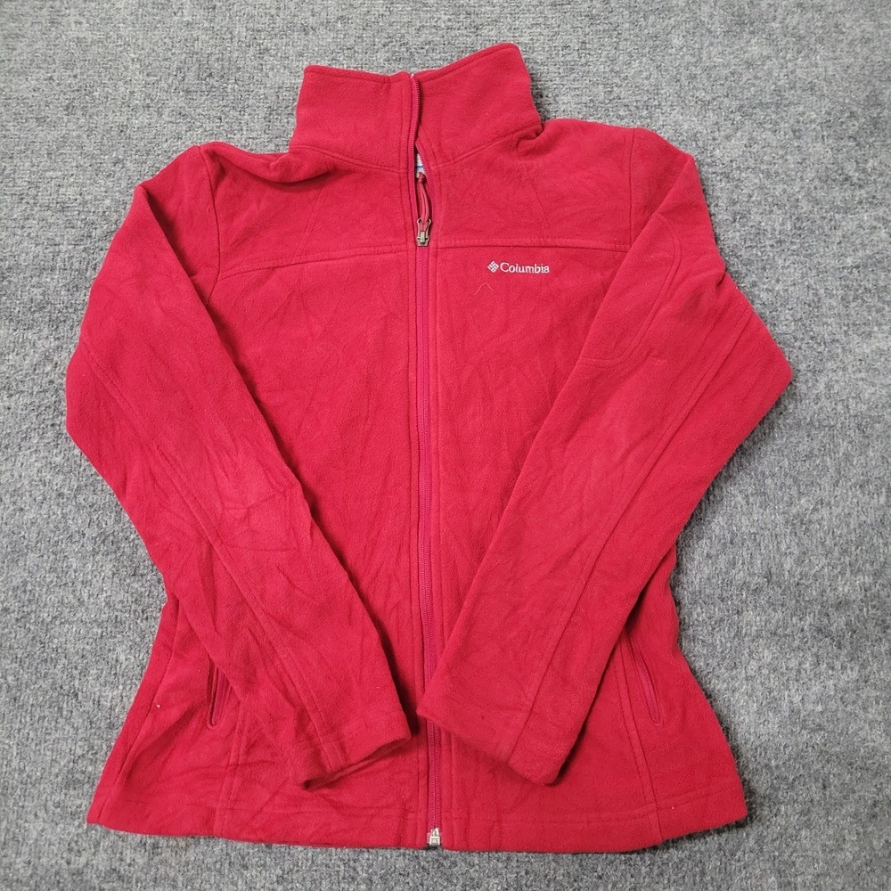 Columbia Fleece Jacket Womens Size S Red Full Zip Mock Neck Outdoor Soft 93196
